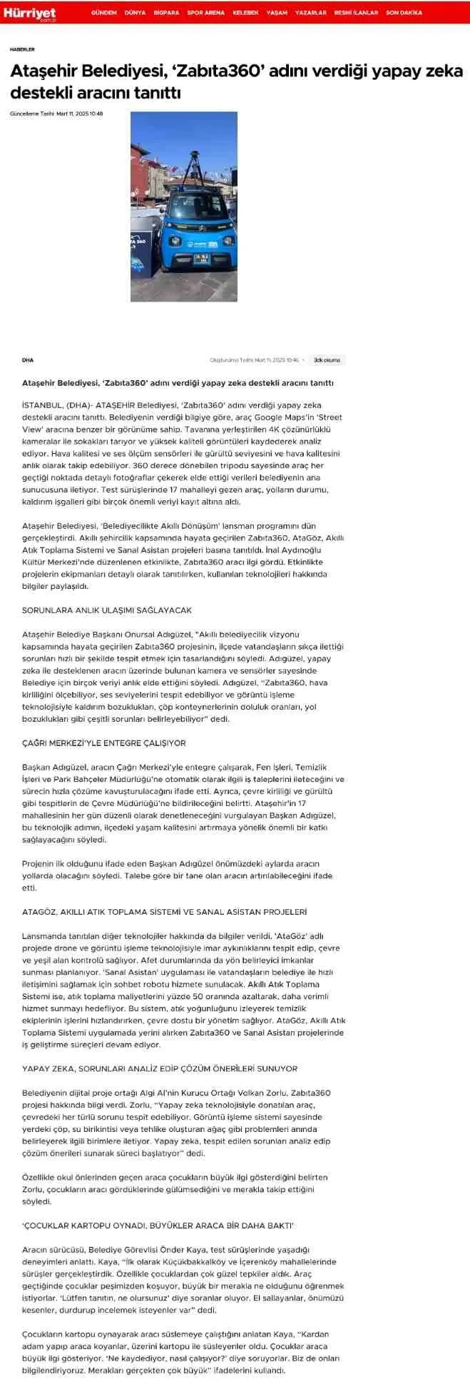 Hürriyet — Zabıta360 haberi (gazete küpürü)