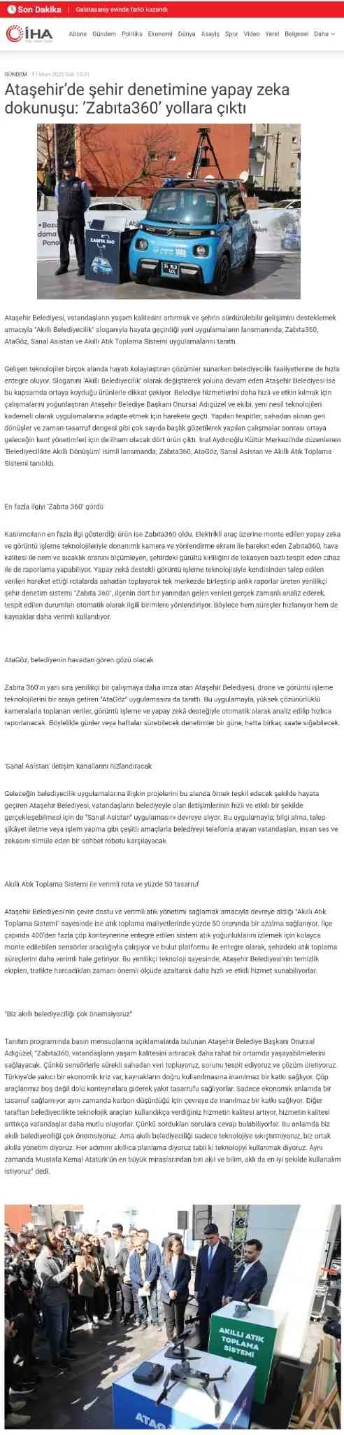 İHA — Zabıta360 haberi (gazete küpürü)