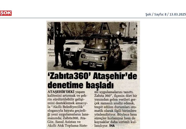 Şok — Zabıta360 haberi (gazete küpürü)