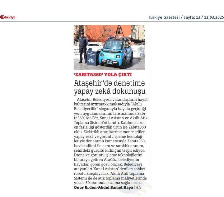 Türkiye Gazetesi — Zabıta360 haberi (gazete küpürü)